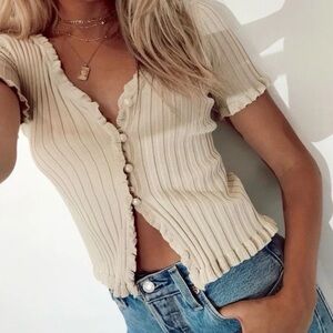 Princess Polly Cream Ribbed Crop Top
